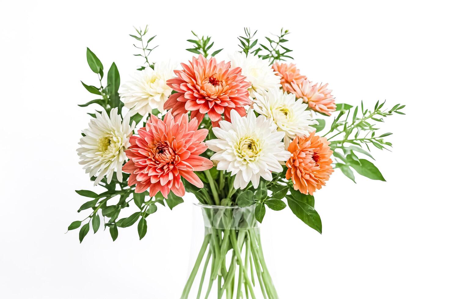 Bouquet of White and Orange Flowers in a Glass Vase photo