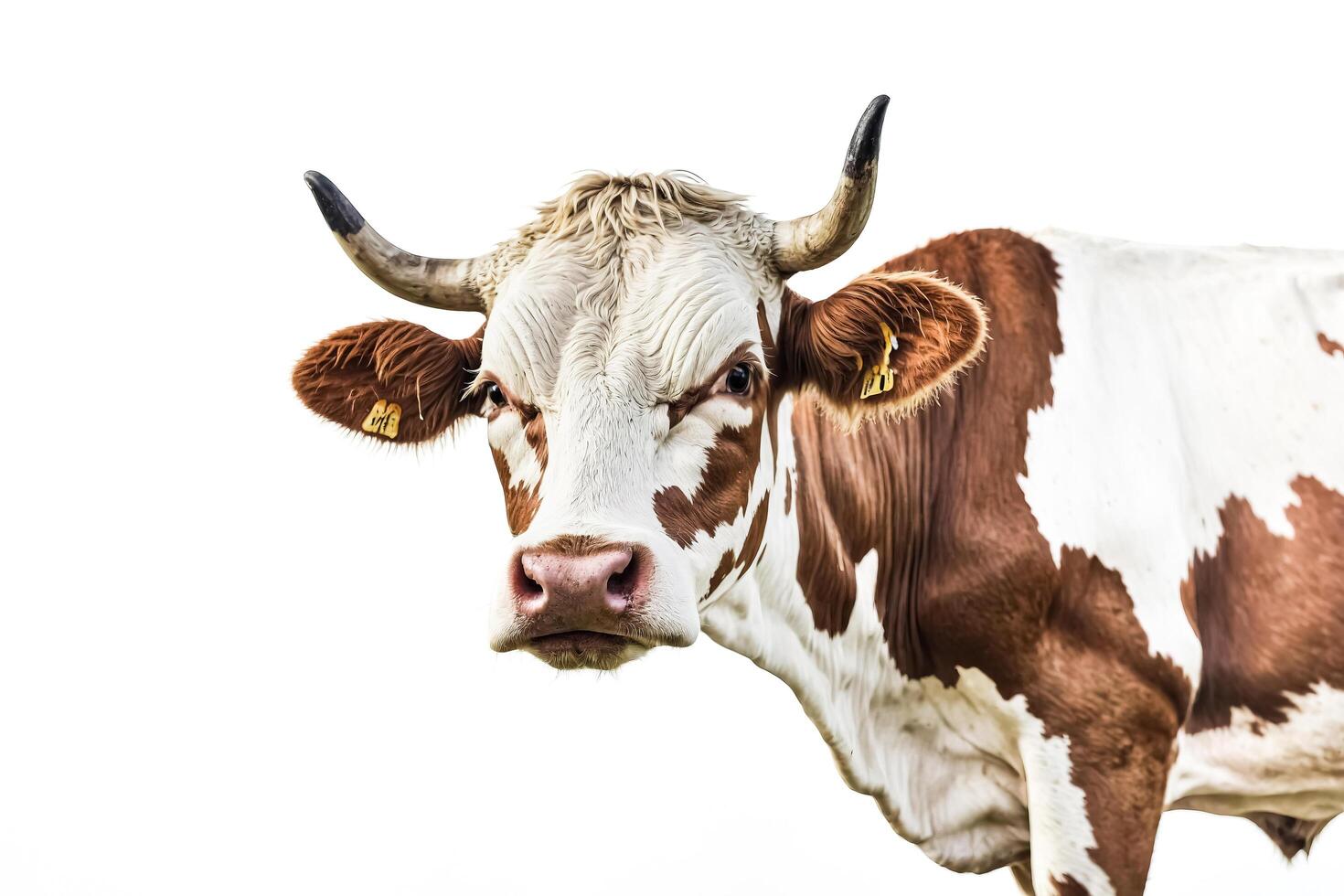 Close-up of a Cow's Face with White and Brown Patches photo