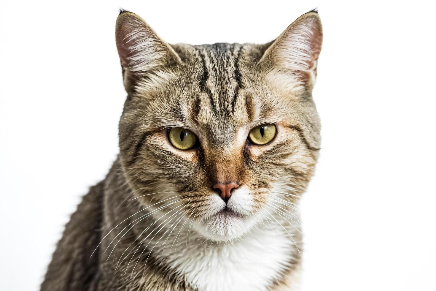 Close-up Portrait of a Tabby Cat with Curious Green Eyes photo
