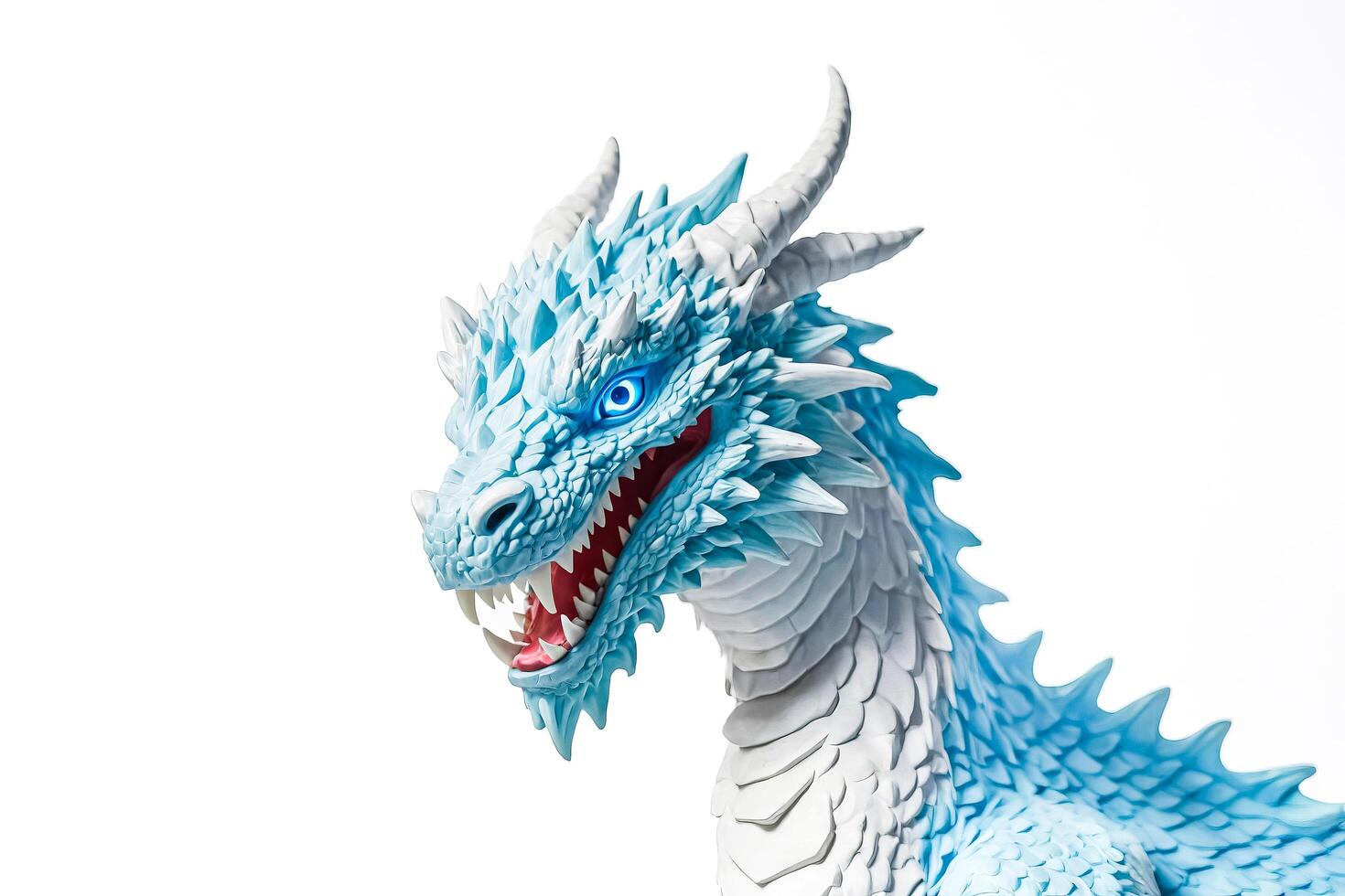 Closeup of a Blue Dragon's Head with Open Mouth and Sharp Teeth photo