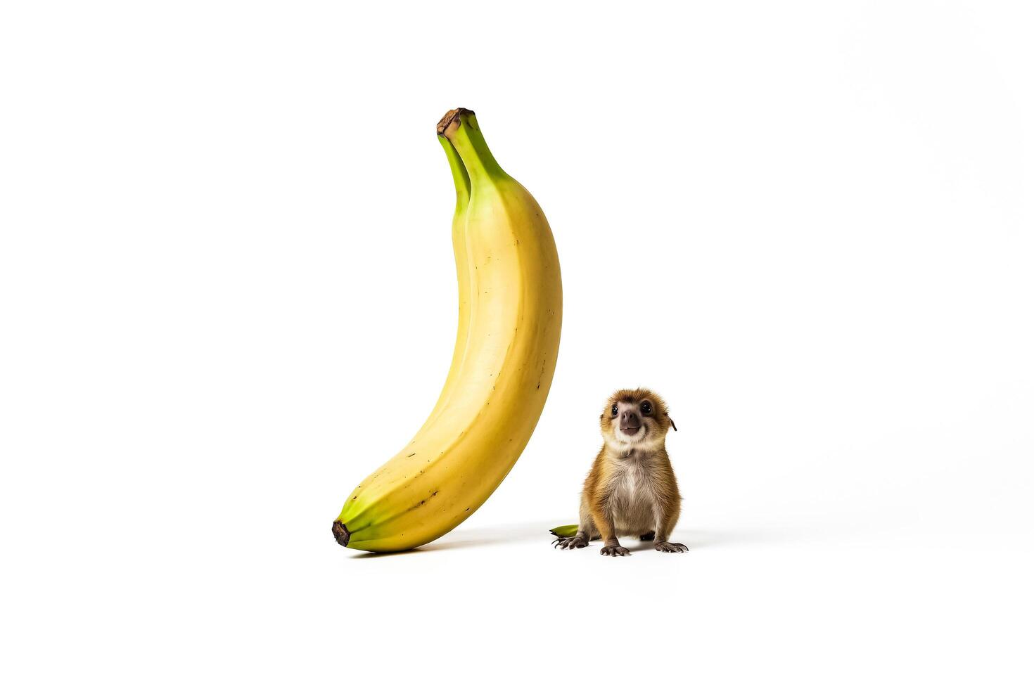 Small Monkey Looks Up at Large Banana photo