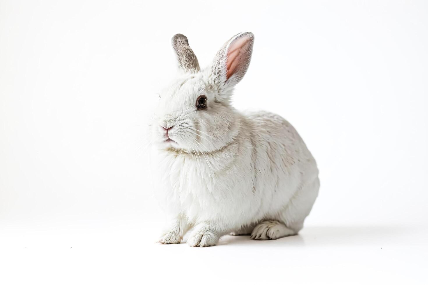 White rabbit with long ears looking to the side photo