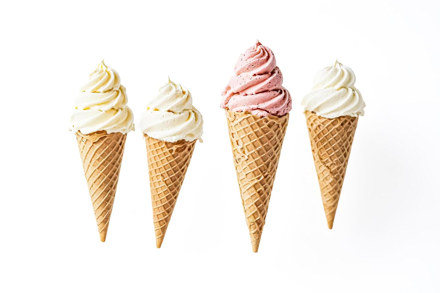 Vanilla and Strawberry Ice Cream Cones photo