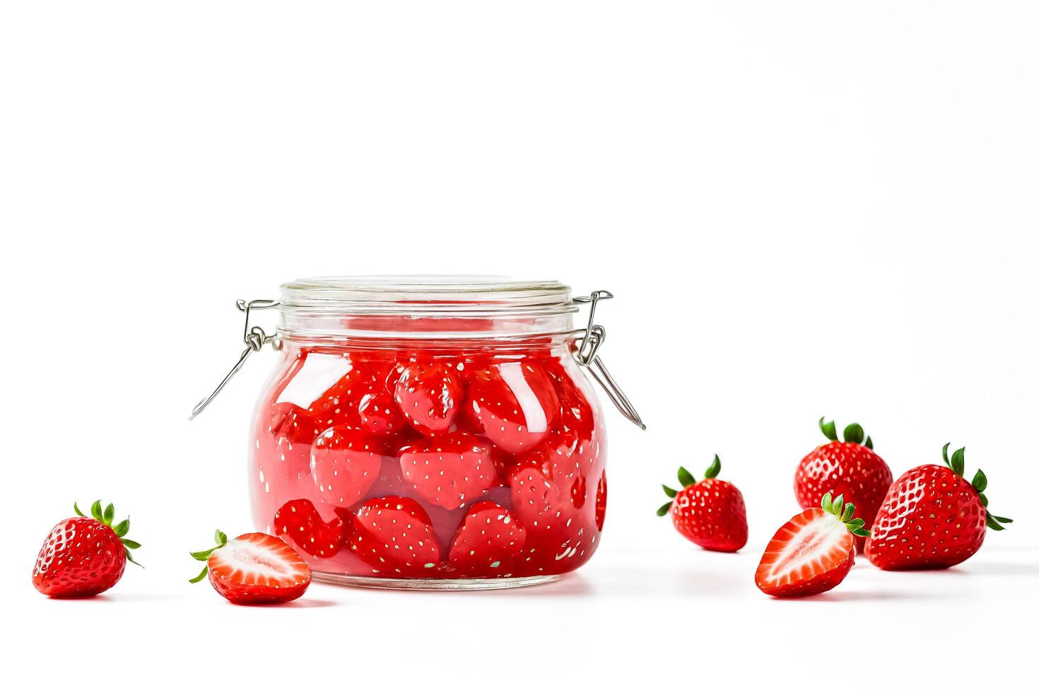 Jar of Strawberries with Fresh Strawberries photo