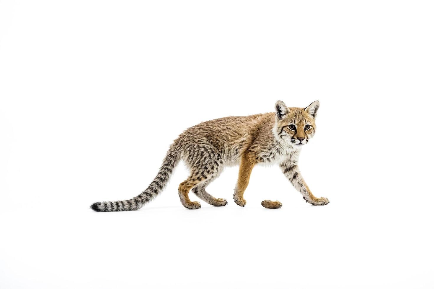 Close-up of a Serval Cat Walking on White Background photo