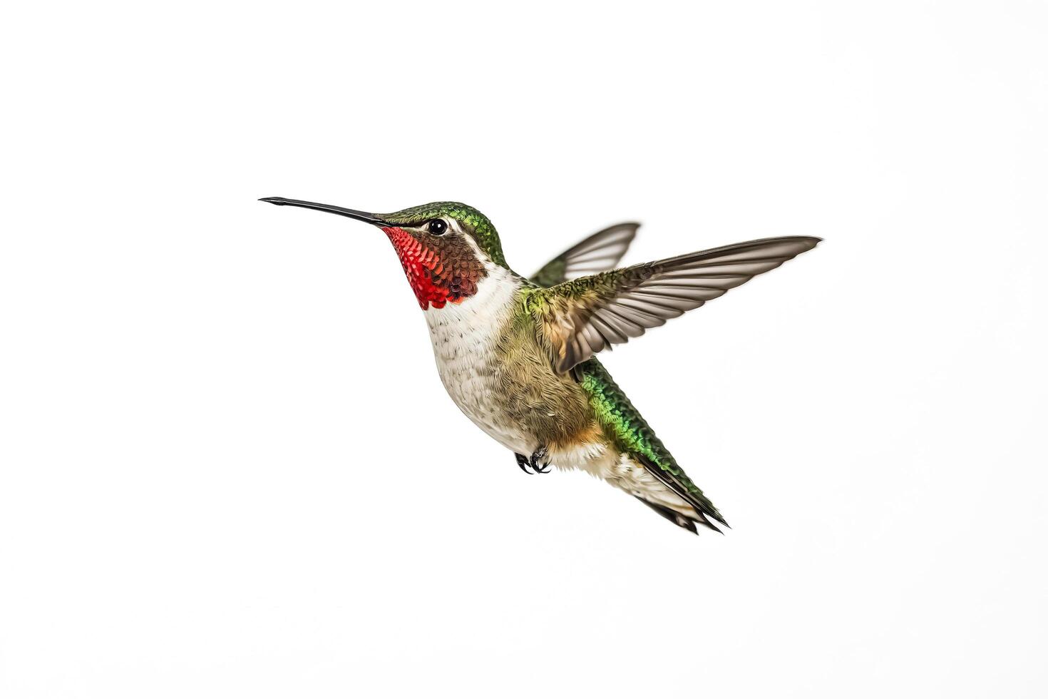 Hummingbird in Flight Against White Background photo