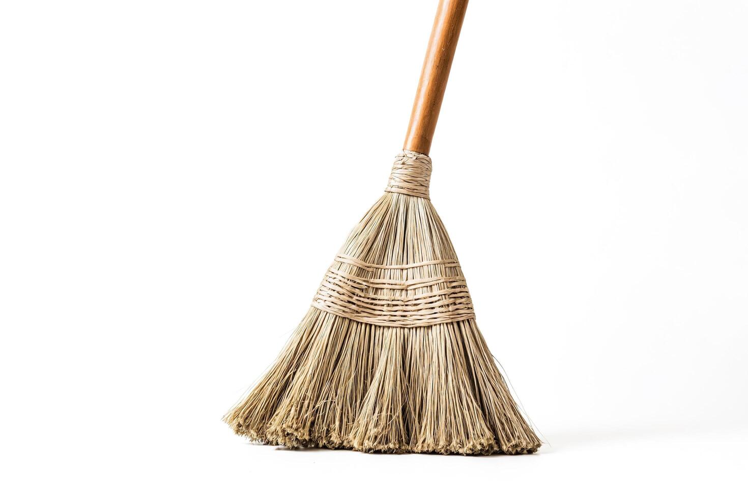 Closeup of a Traditional Broom with Wooden Handle photo