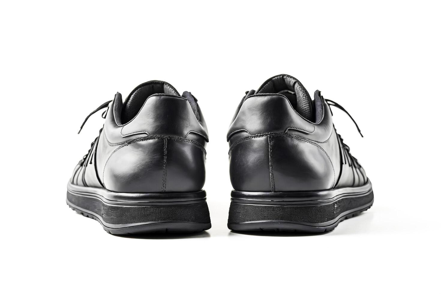 Black Leather Sneakers Back View photo
