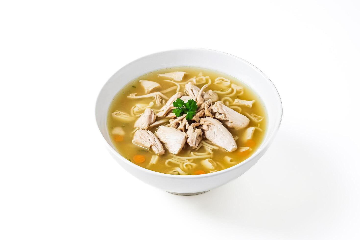 Chicken Noodle Soup in a White Bowl photo