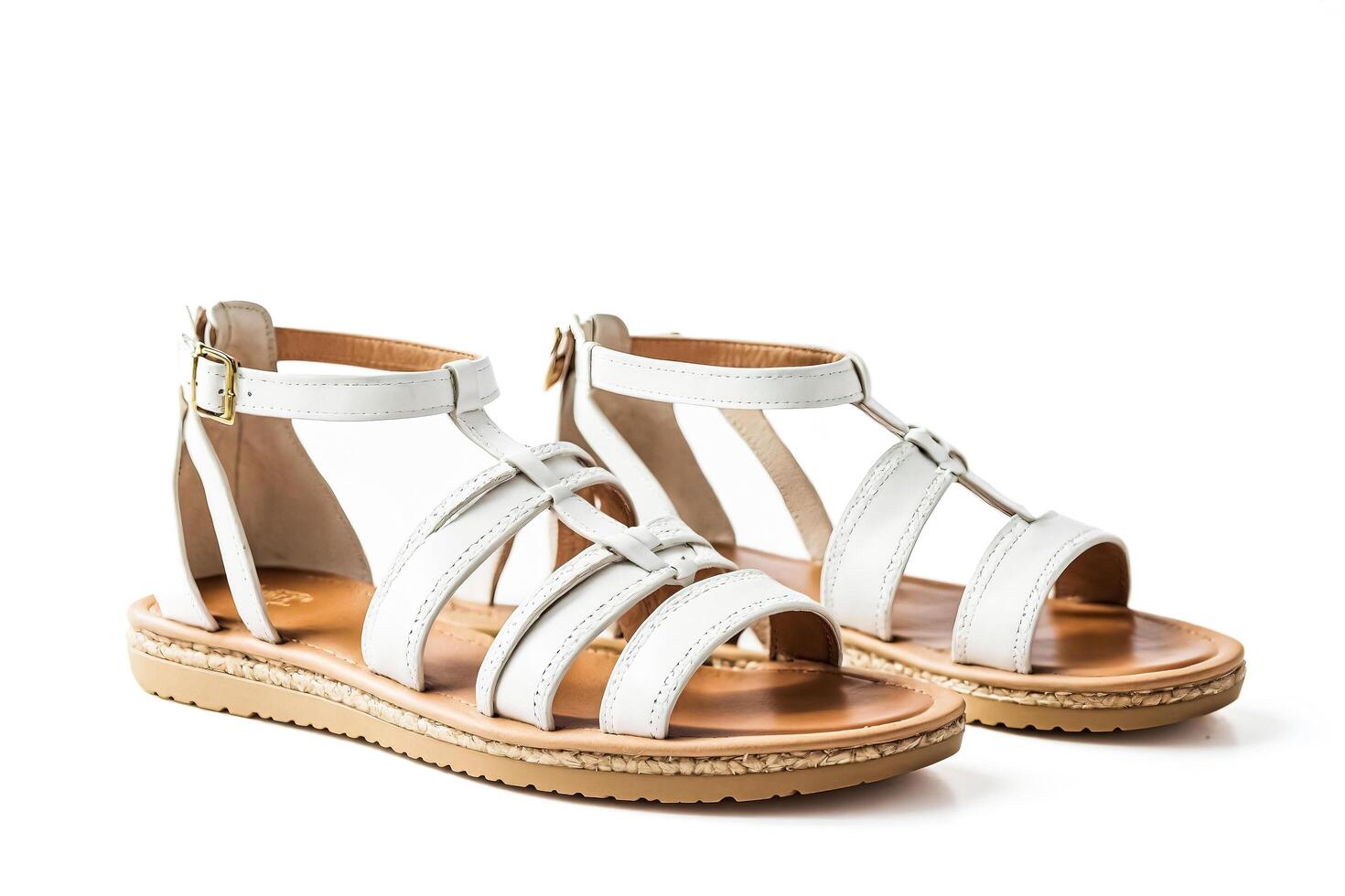 White Leather Sandals with Espadrille Sole photo