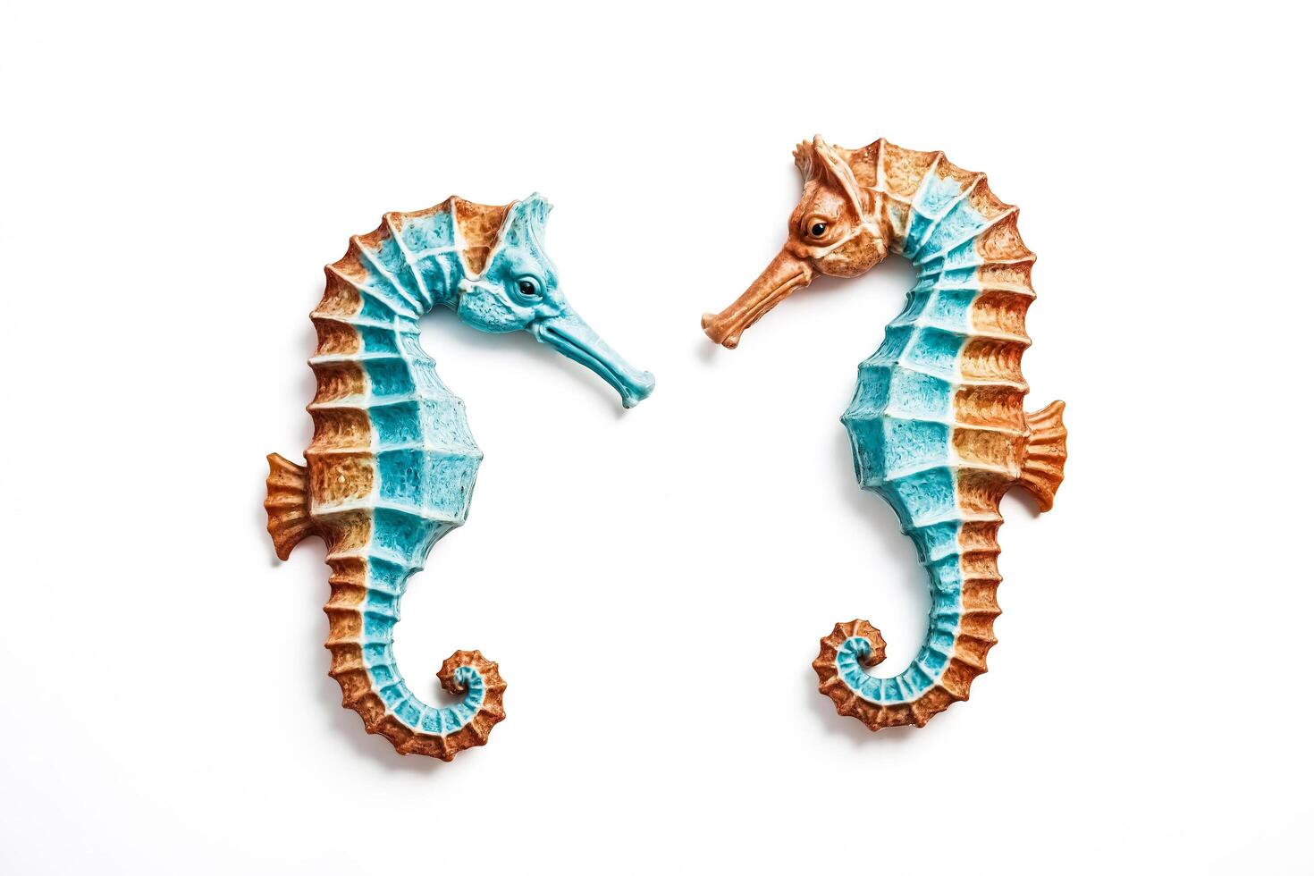 Two Seahorses Facing Each Other on White Background photo