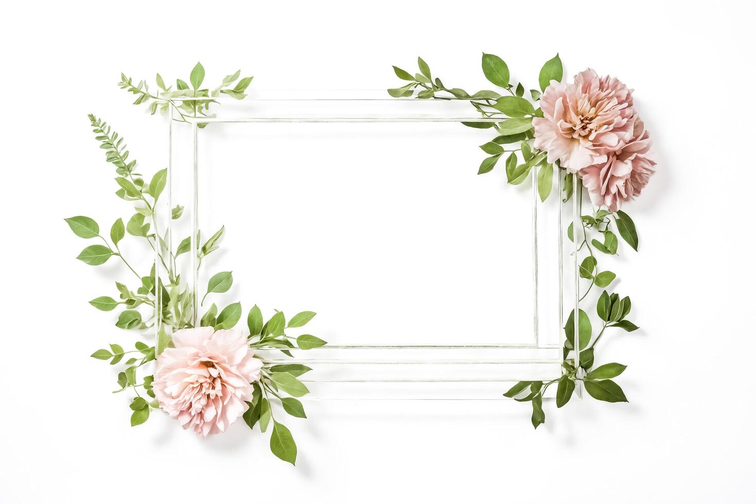 Floral Frame with Delicate Peonies and Greenery photo