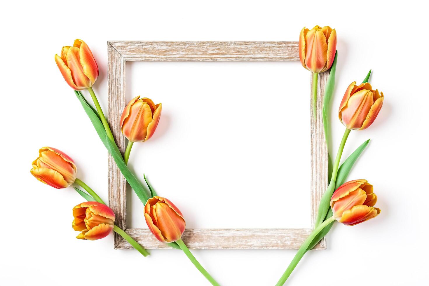 Orange Tulips Surrounding Wooden Frame photo