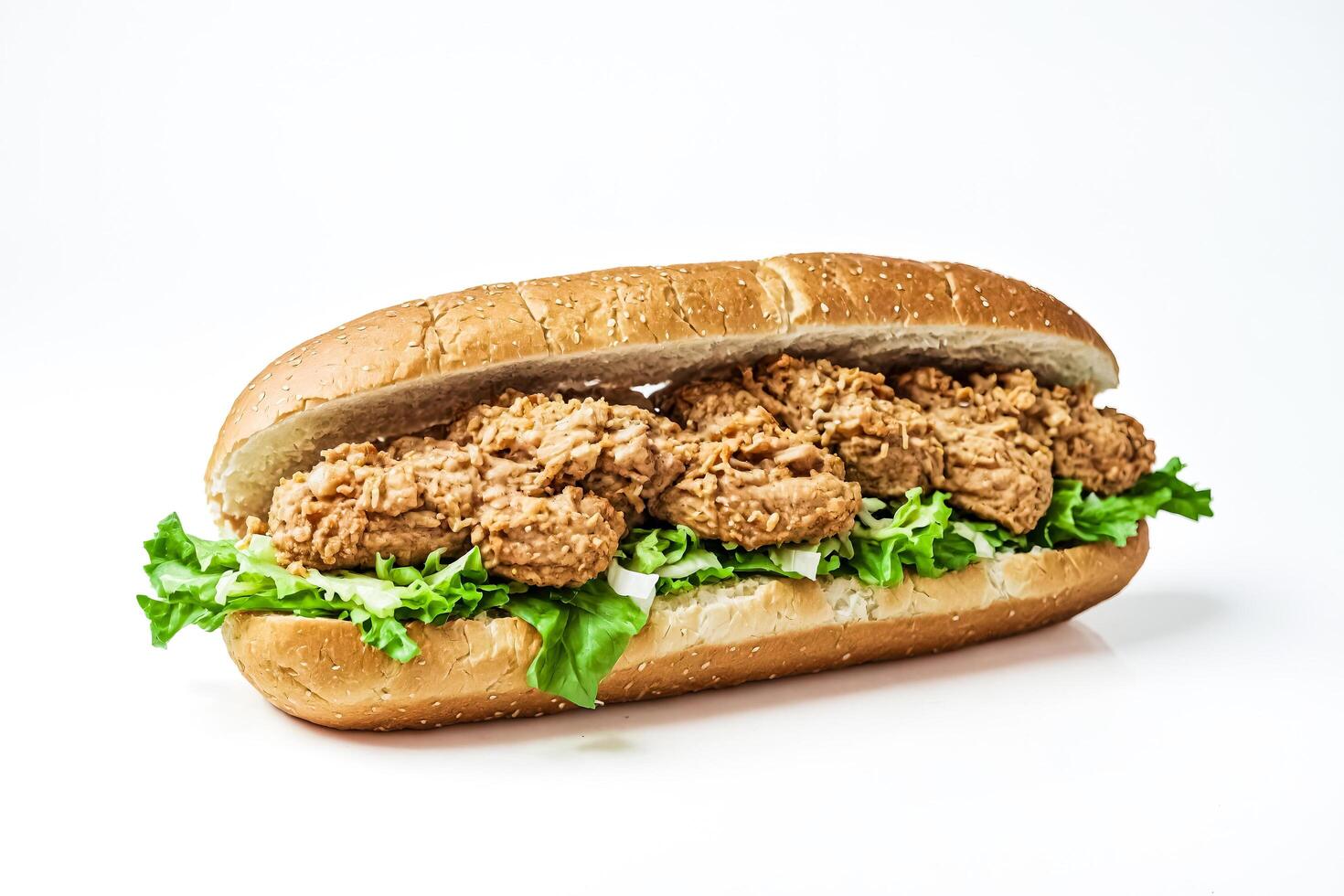 Crispy Fried Chicken Sandwich on Sesame Seed Bun with Lettuce photo