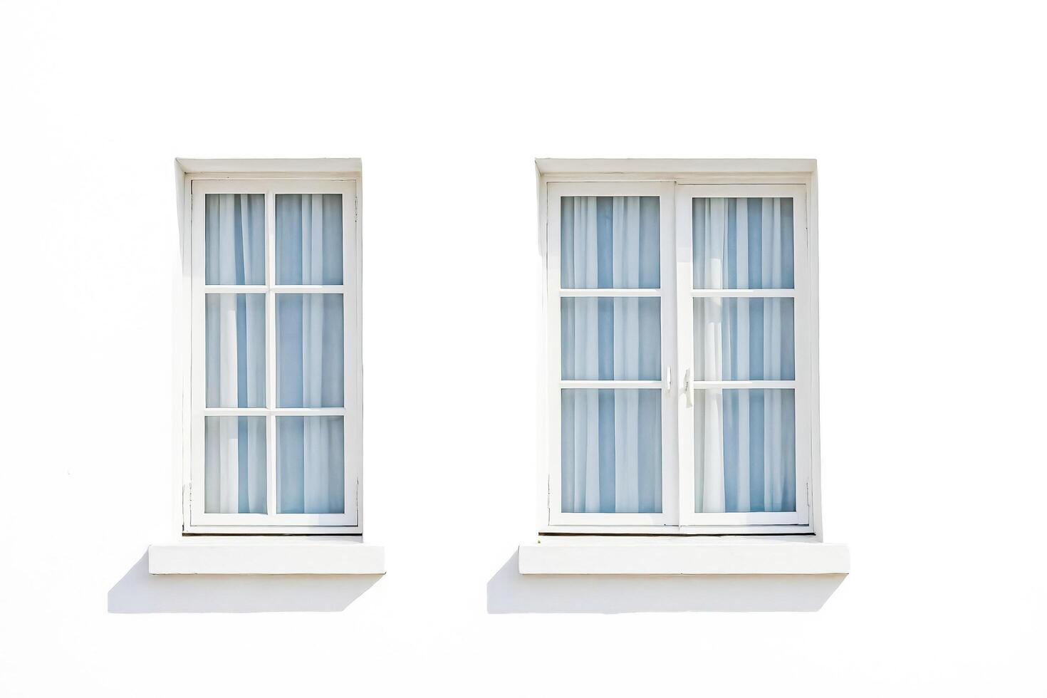 White Window with Curtains on White Wall photo