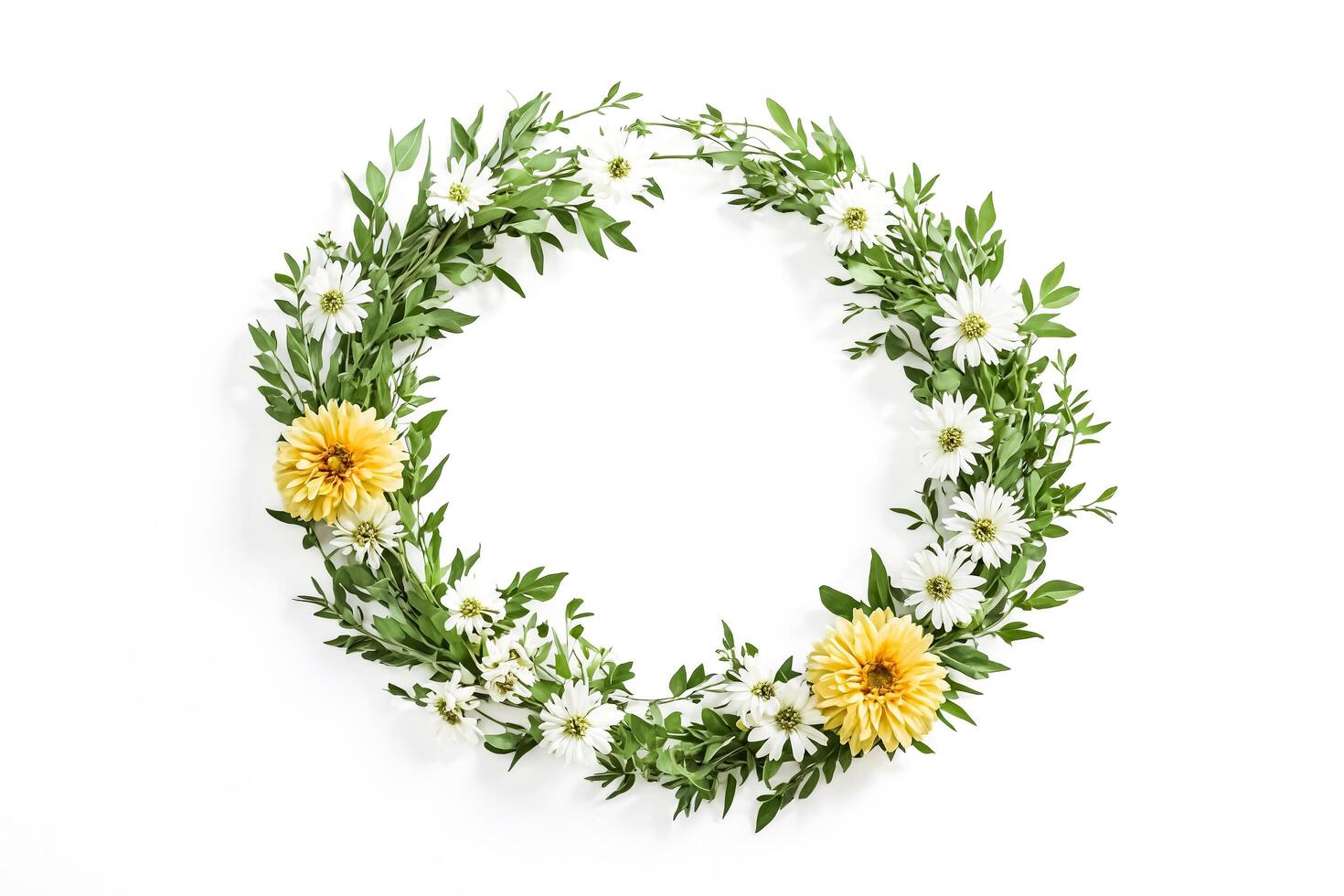 Floral Wreath with White and Yellow Flowers photo