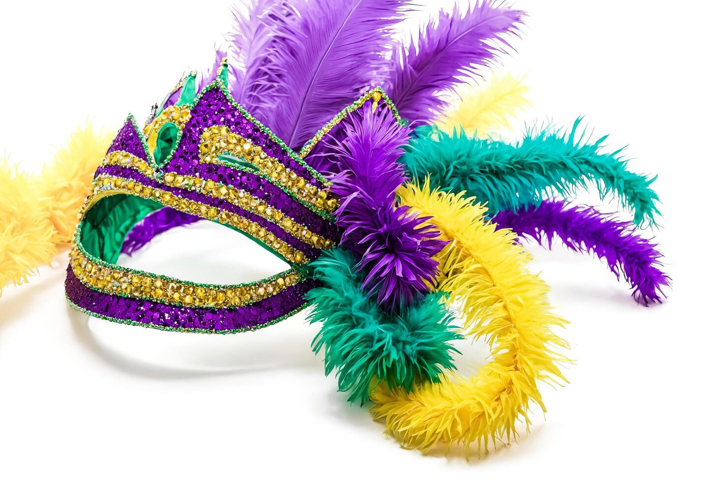 Purple and Gold Mardi Gras Mask with Feathers photo