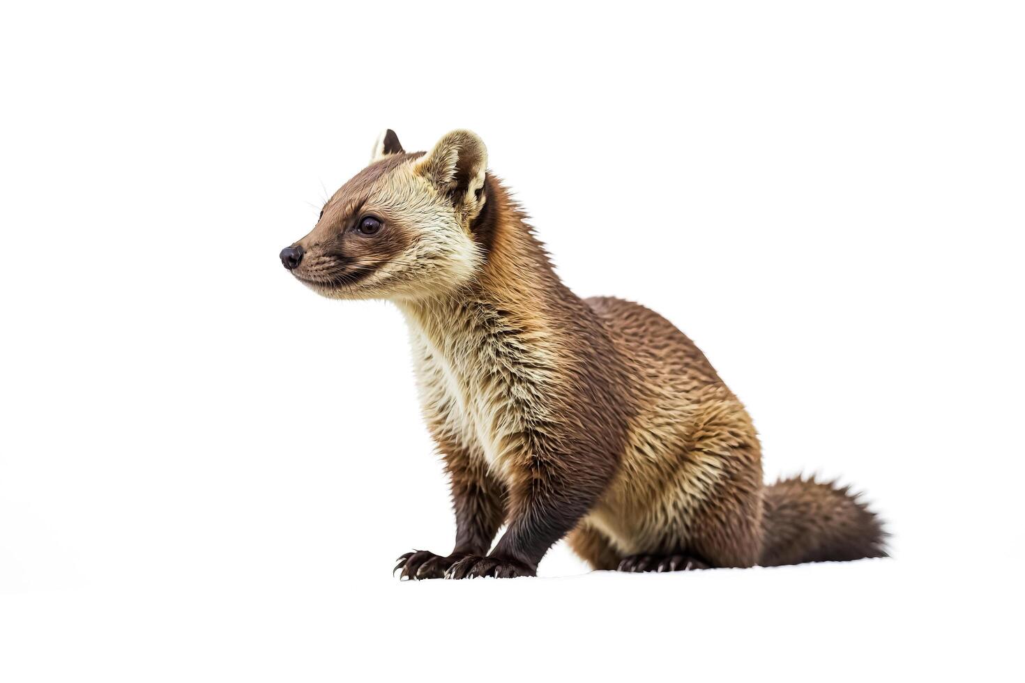 Pine Marten Sitting on White Background photo