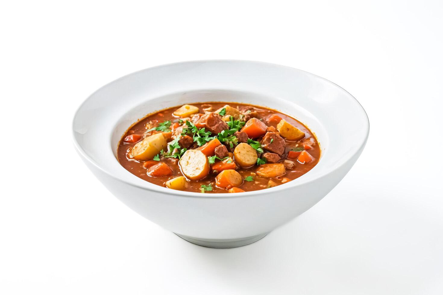 Beef Stew with Vegetables in a White Bowl photo