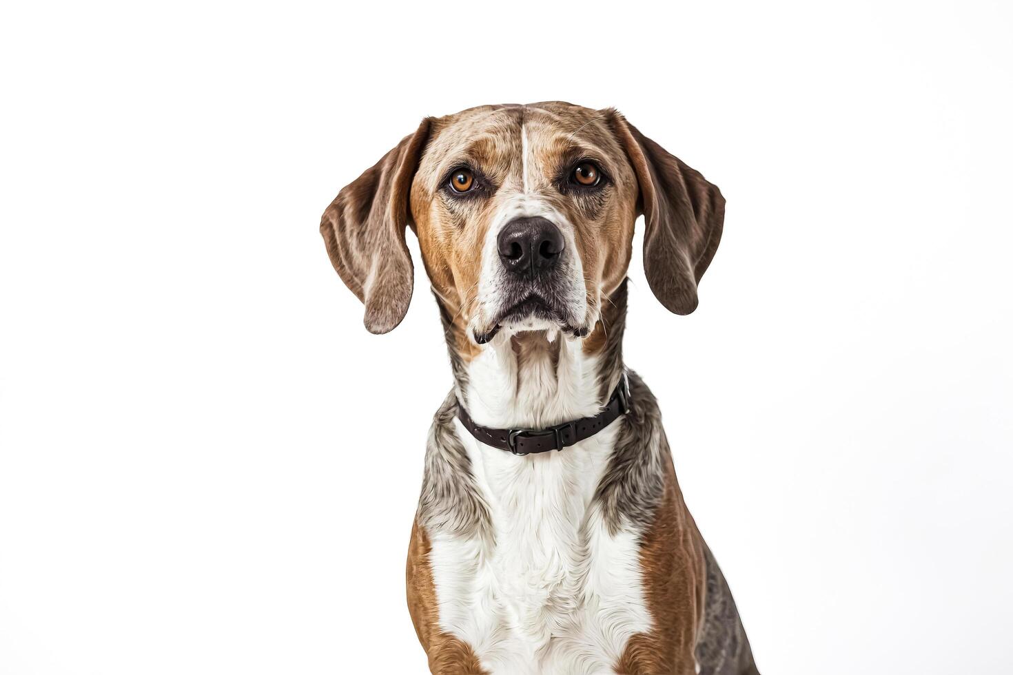 Portrait of a Brown and White Dog with a Black Collar photo
