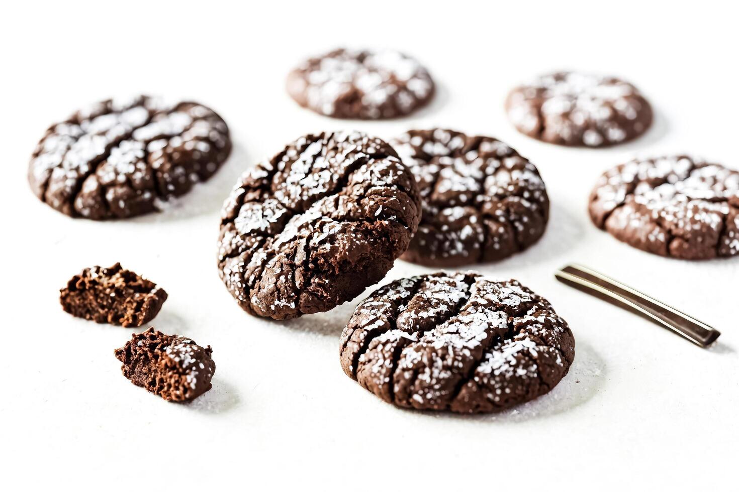 Closeup of Chocolate Cookies with Sugar Crystals photo