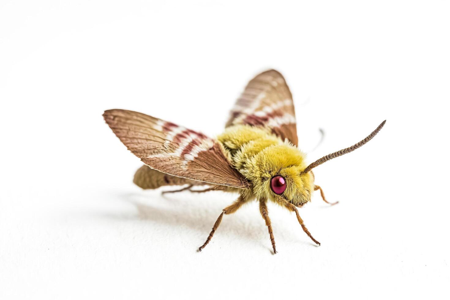 Close Up of a Yellow Moth with Red Eyes photo