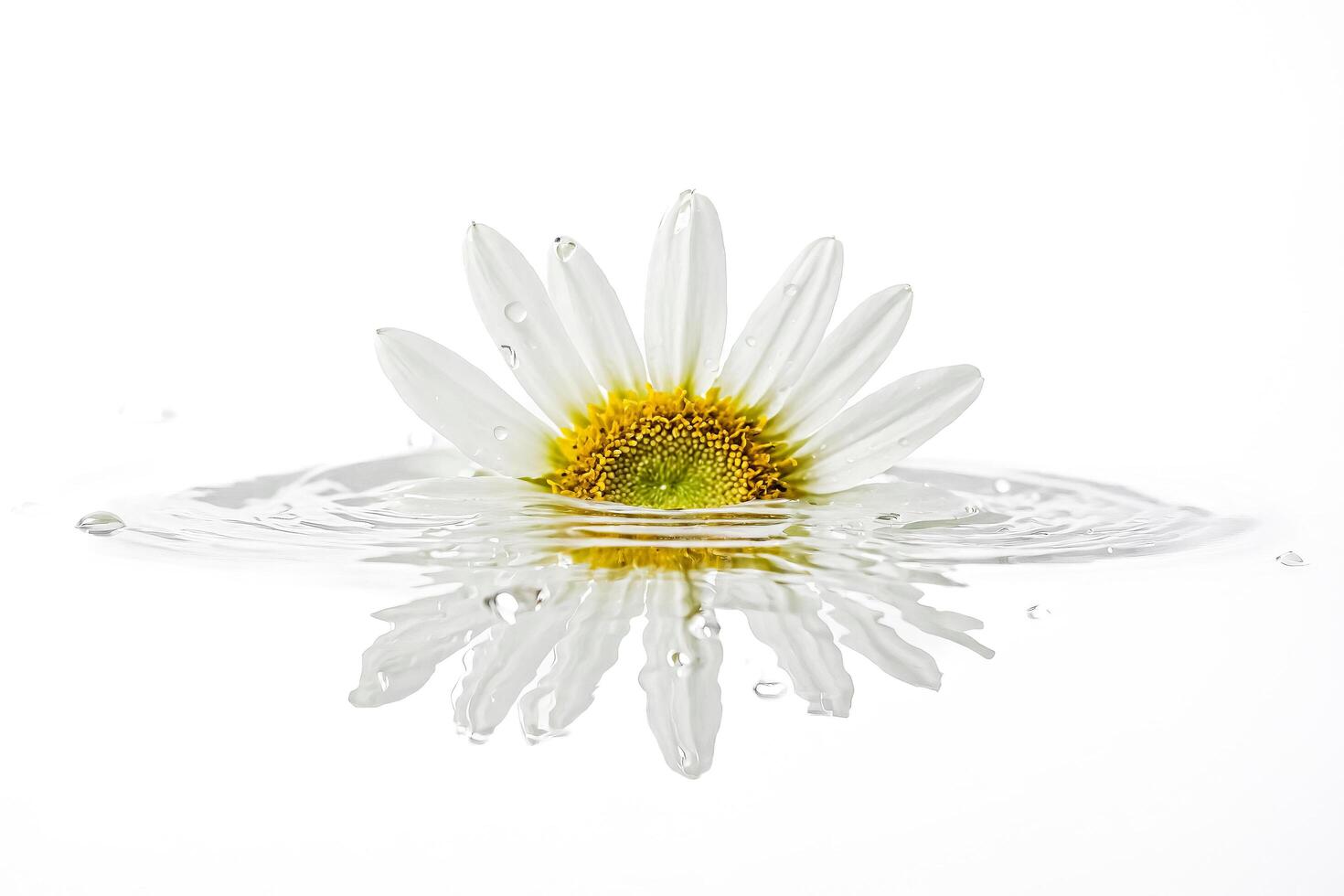 White Daisy Flower Floating on Water with Reflection photo