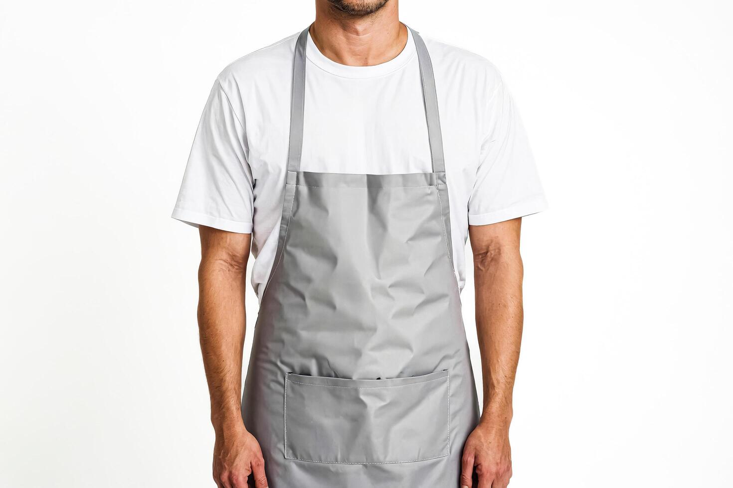 Grey Apron with White T-Shirt photo
