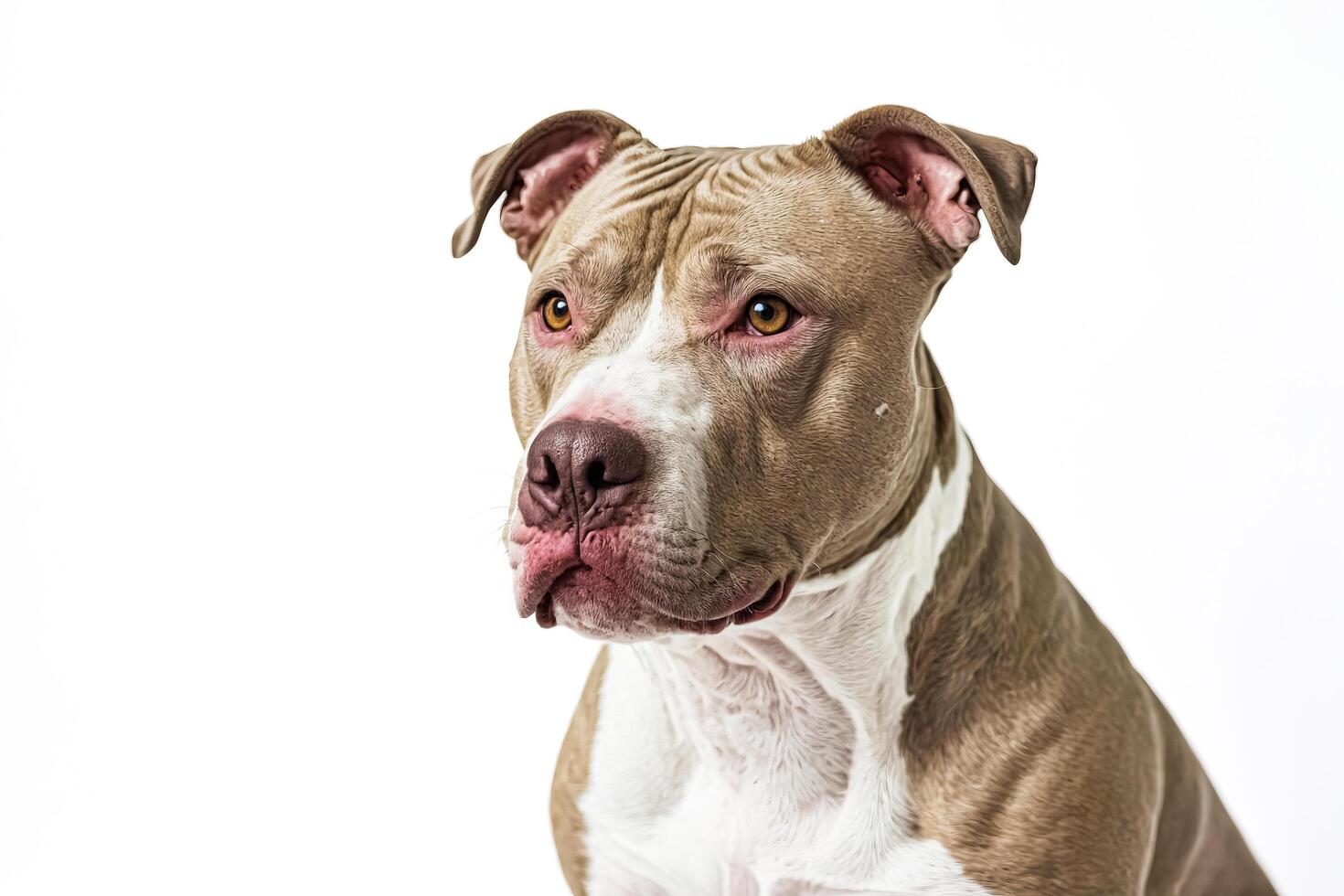 Close-up Portrait of a Brown and White Pit Bull photo