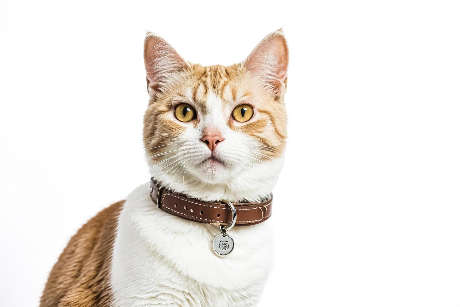 Portrait of a Tabby Cat with a Leather Collar photo