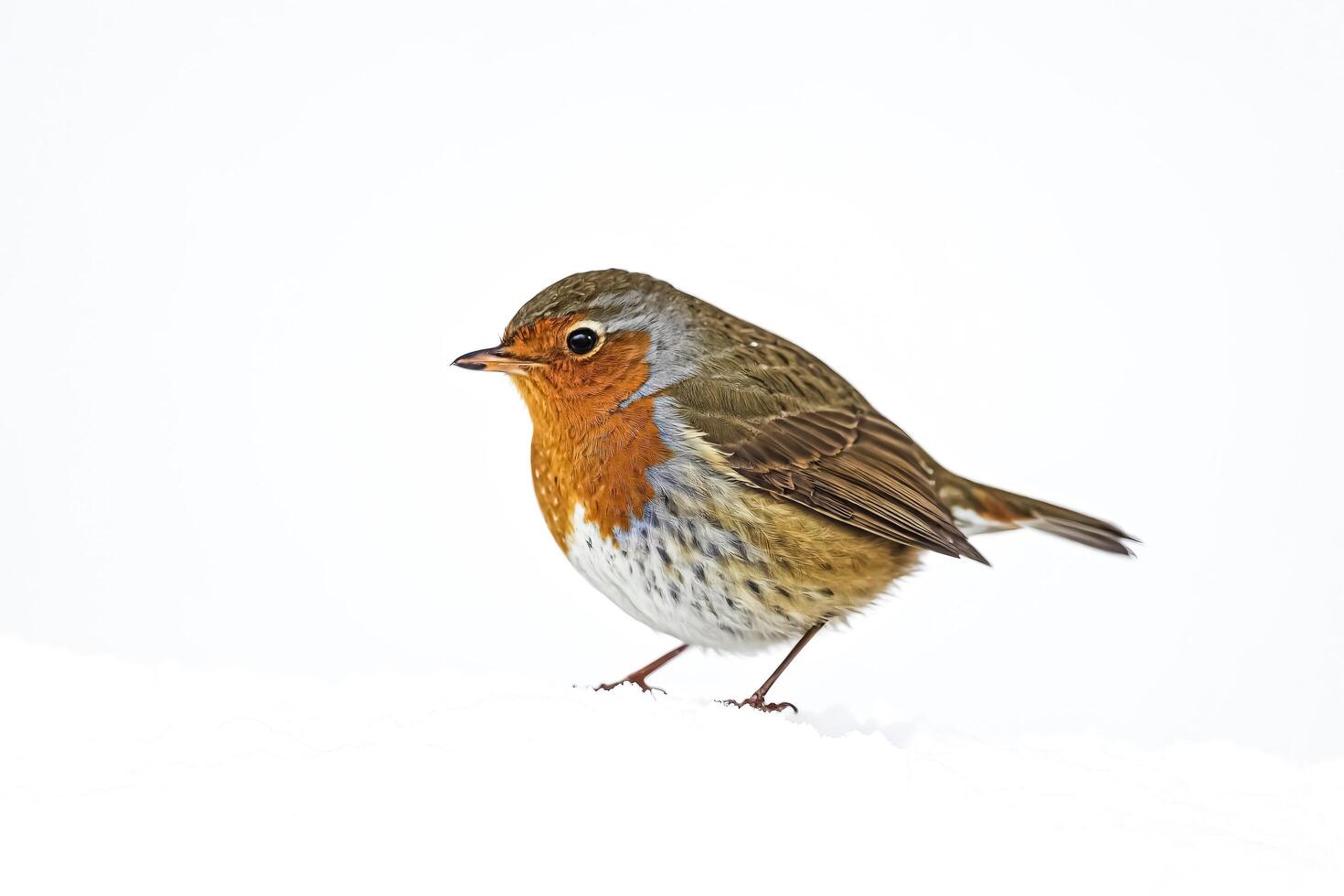 Robin standing in snow photo