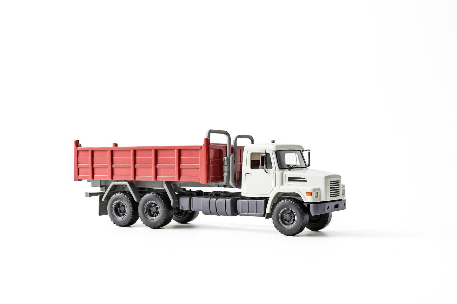 White Dump Truck Toy Isolated on White Background photo