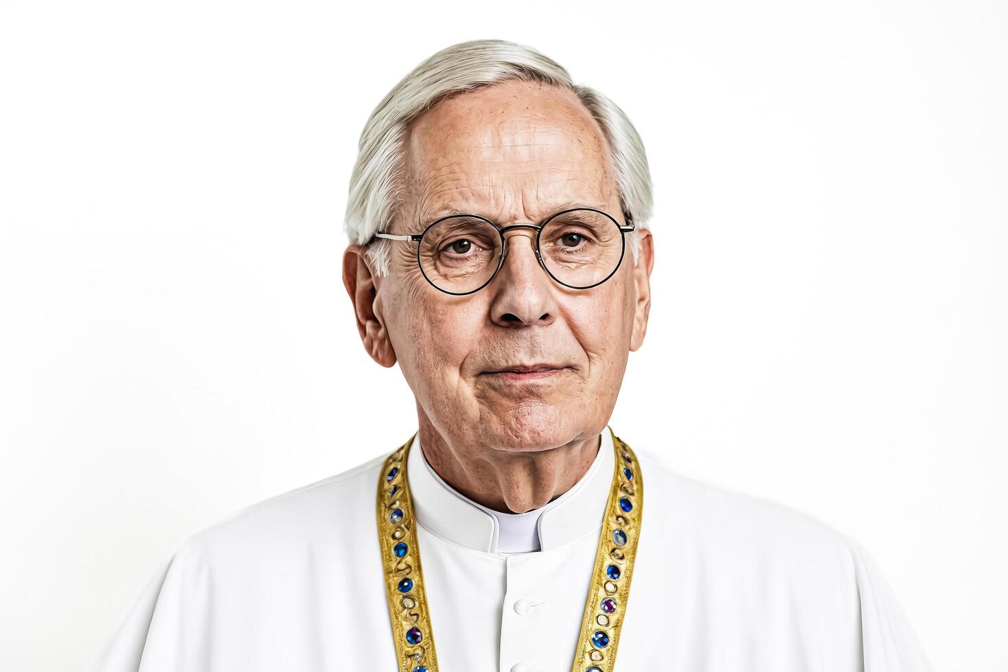 Portrait of a senior man with white hair, glasses and a serious expression photo