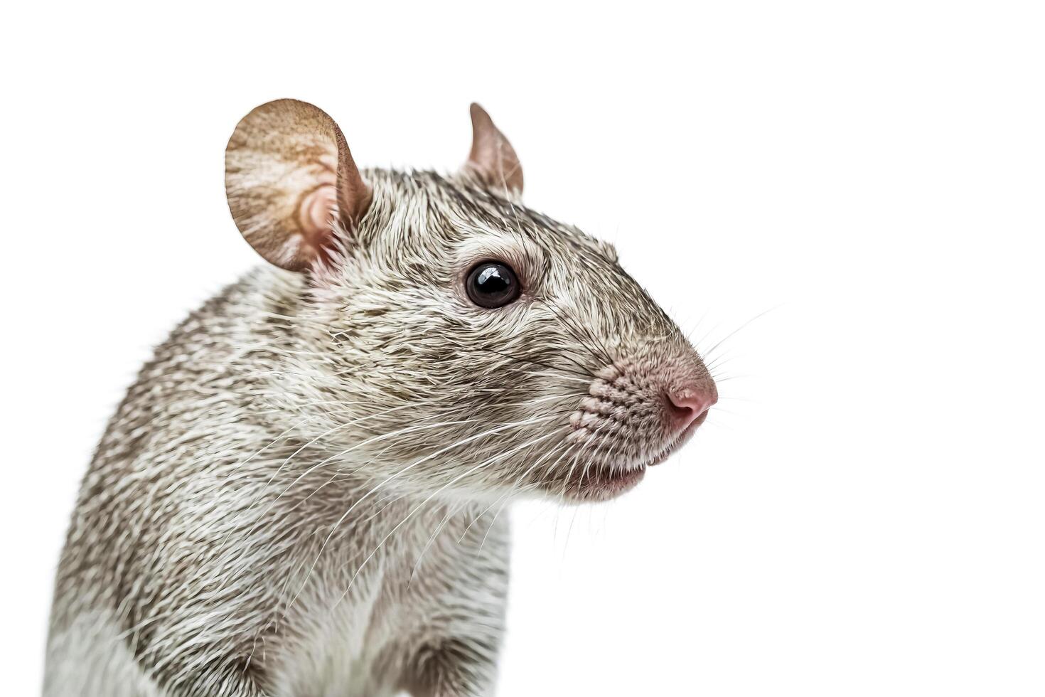 Close-up portrait of a gray rat with pink nose photo