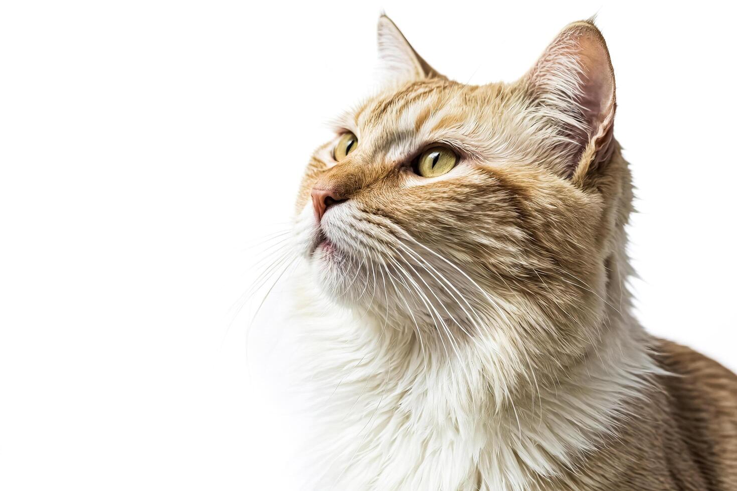 Closeup of a cat's face looking up photo