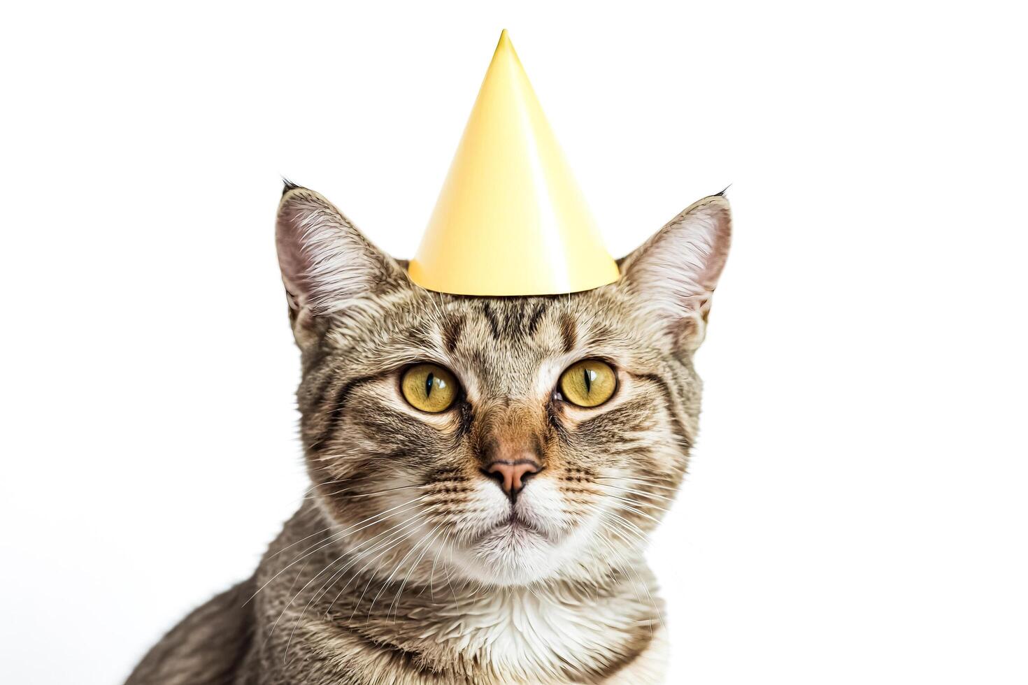 Portrait of a cat wearing a party hat photo