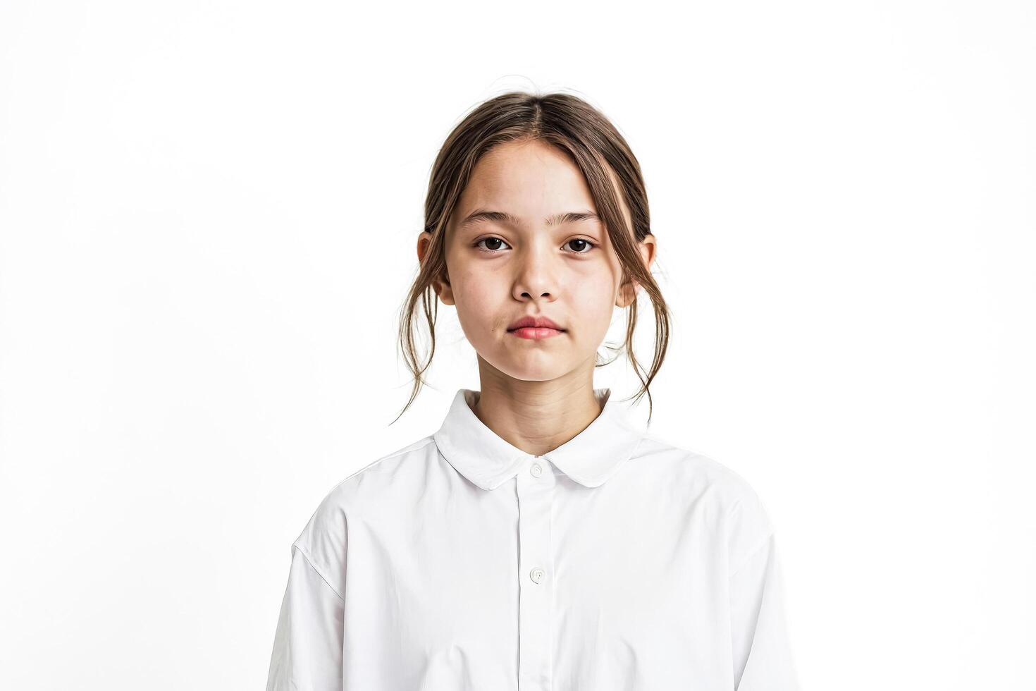 Young Girl in a White Shirt Looking at the Camera photo