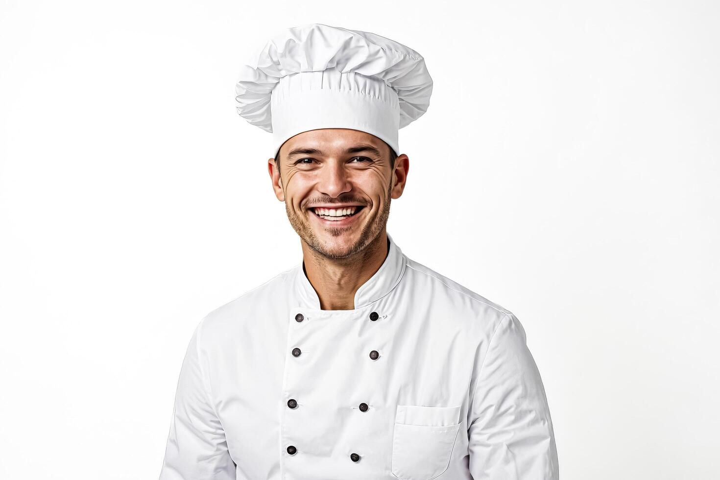 Portrait of a smiling chef in a white uniform photo