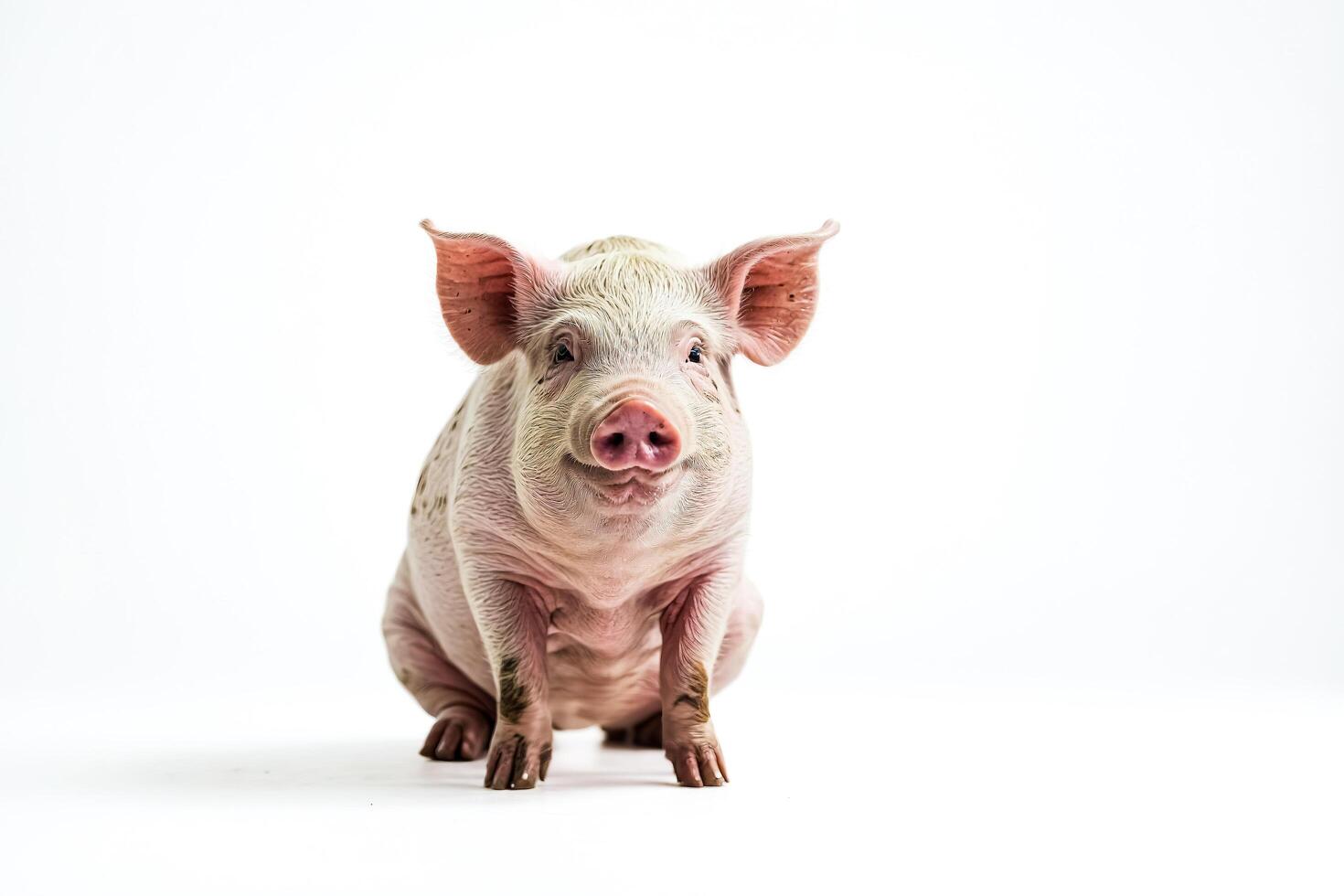 Adorable Piglet Sitting on White Background photo