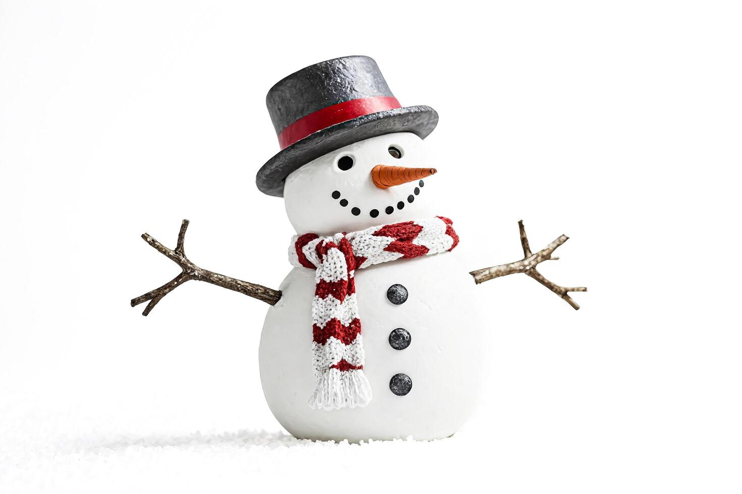 Snowman with Top Hat and Scarf Isolated on White Background photo