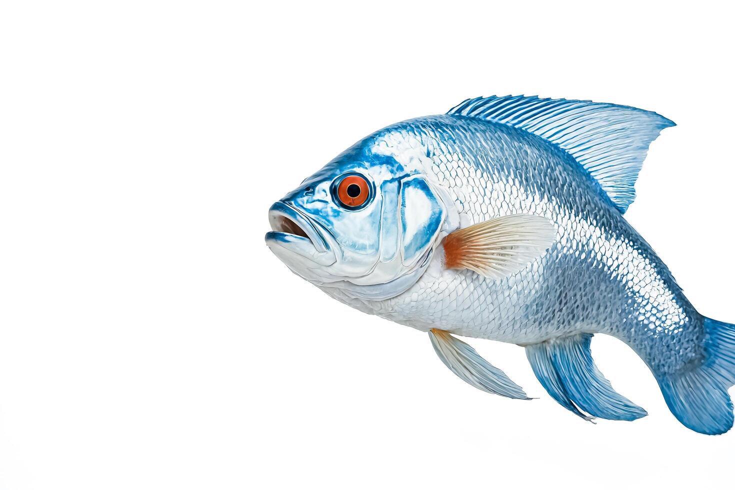 Blue Fish with Orange Eye Isolated on White Background photo