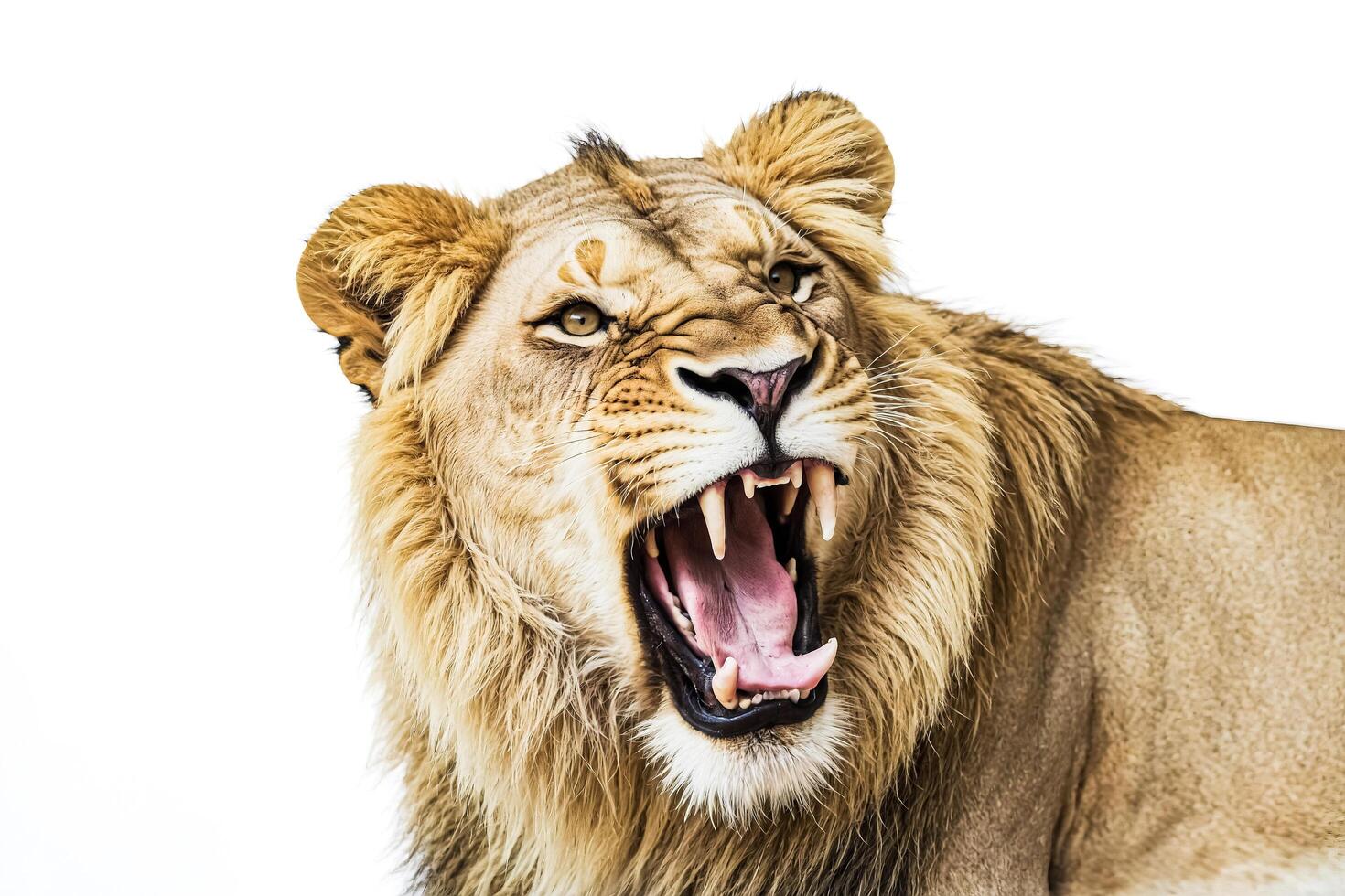 Lion Roaring with White Background photo