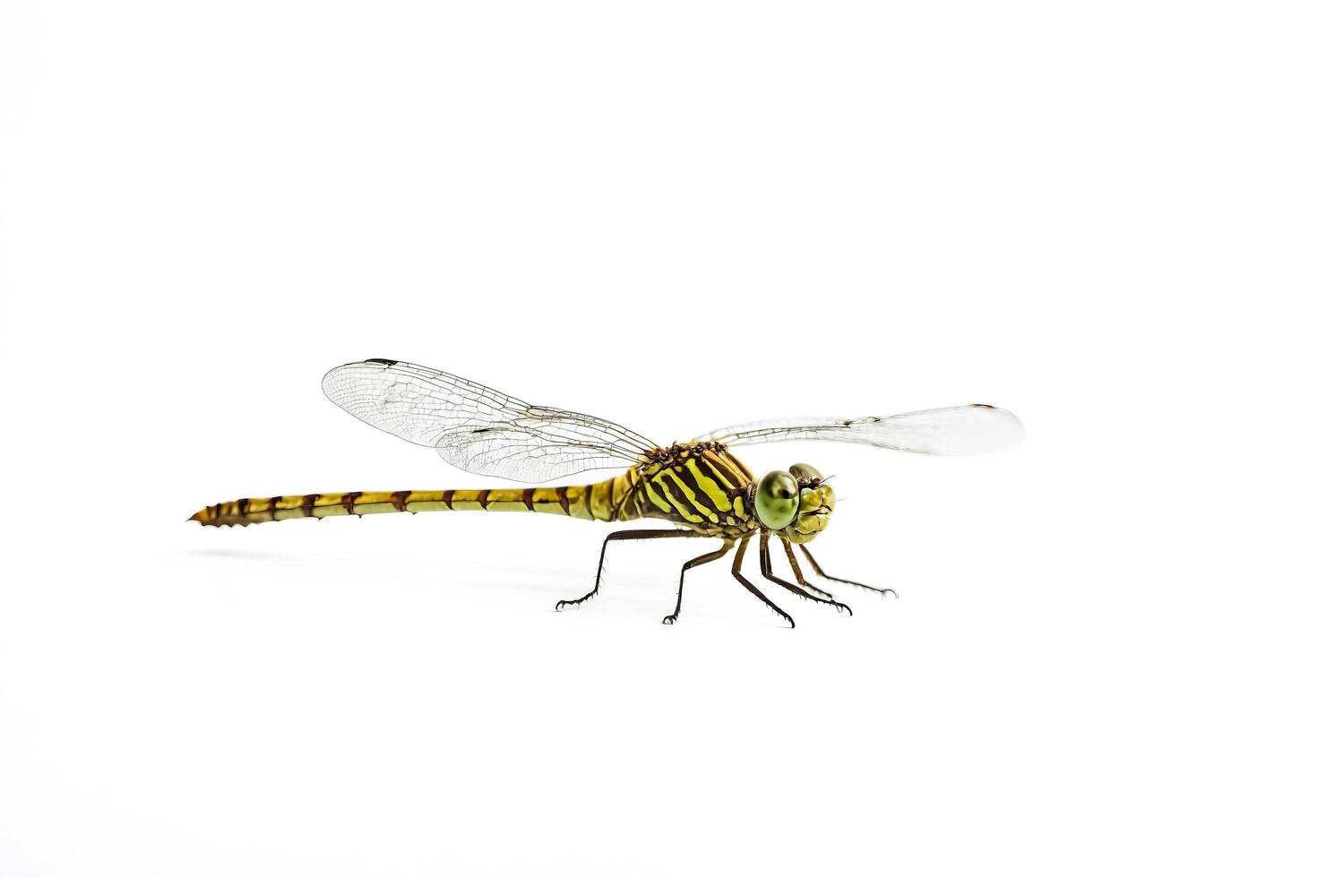 Dragonfly with green eyes on a white background photo