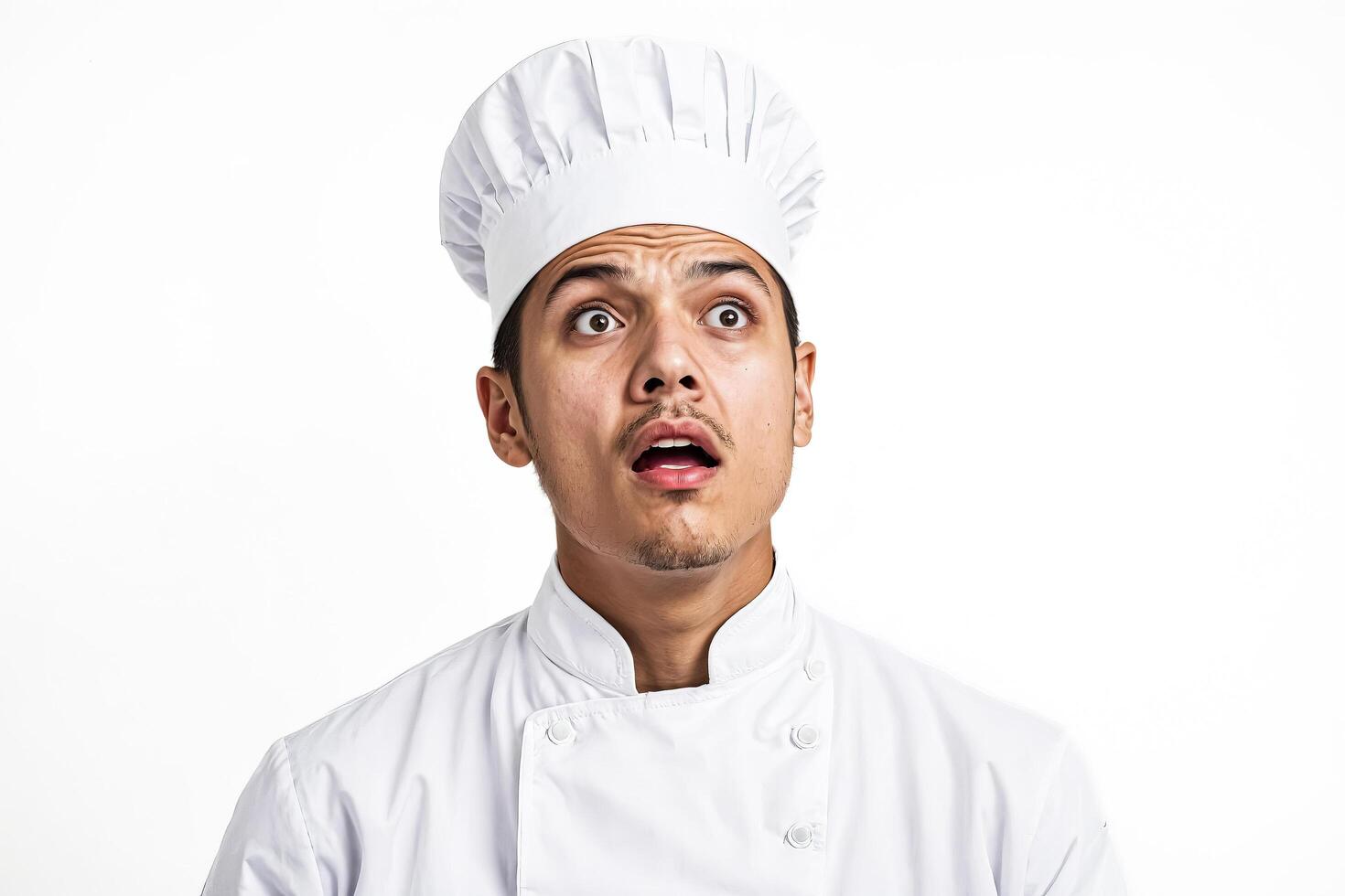 Shocked Chef in White Uniform photo