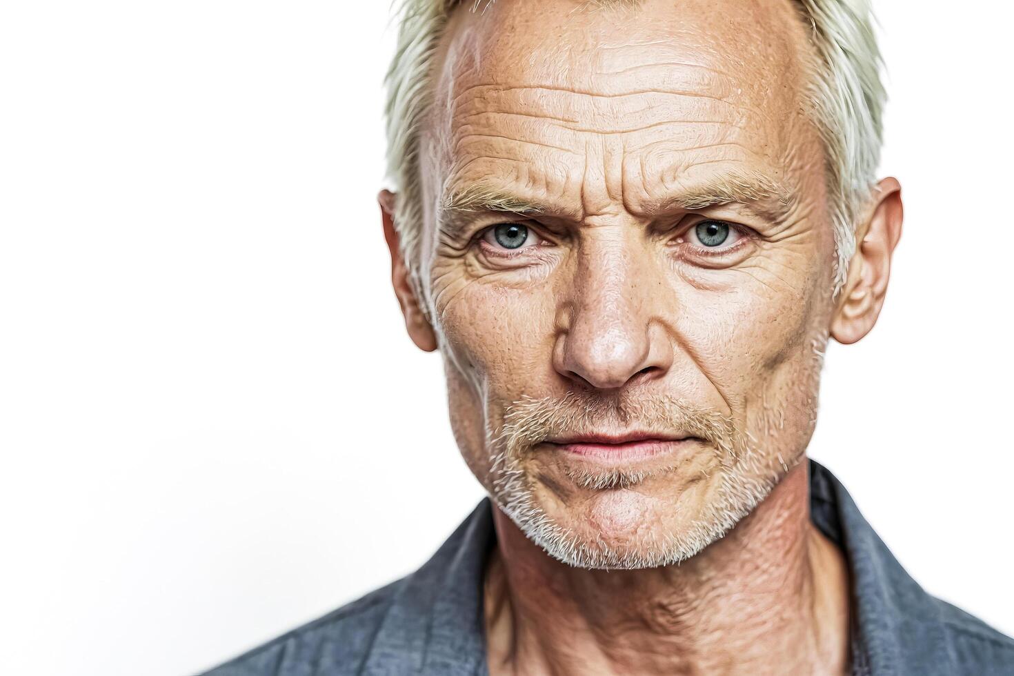 Close-up portrait of a serious man with gray hair photo