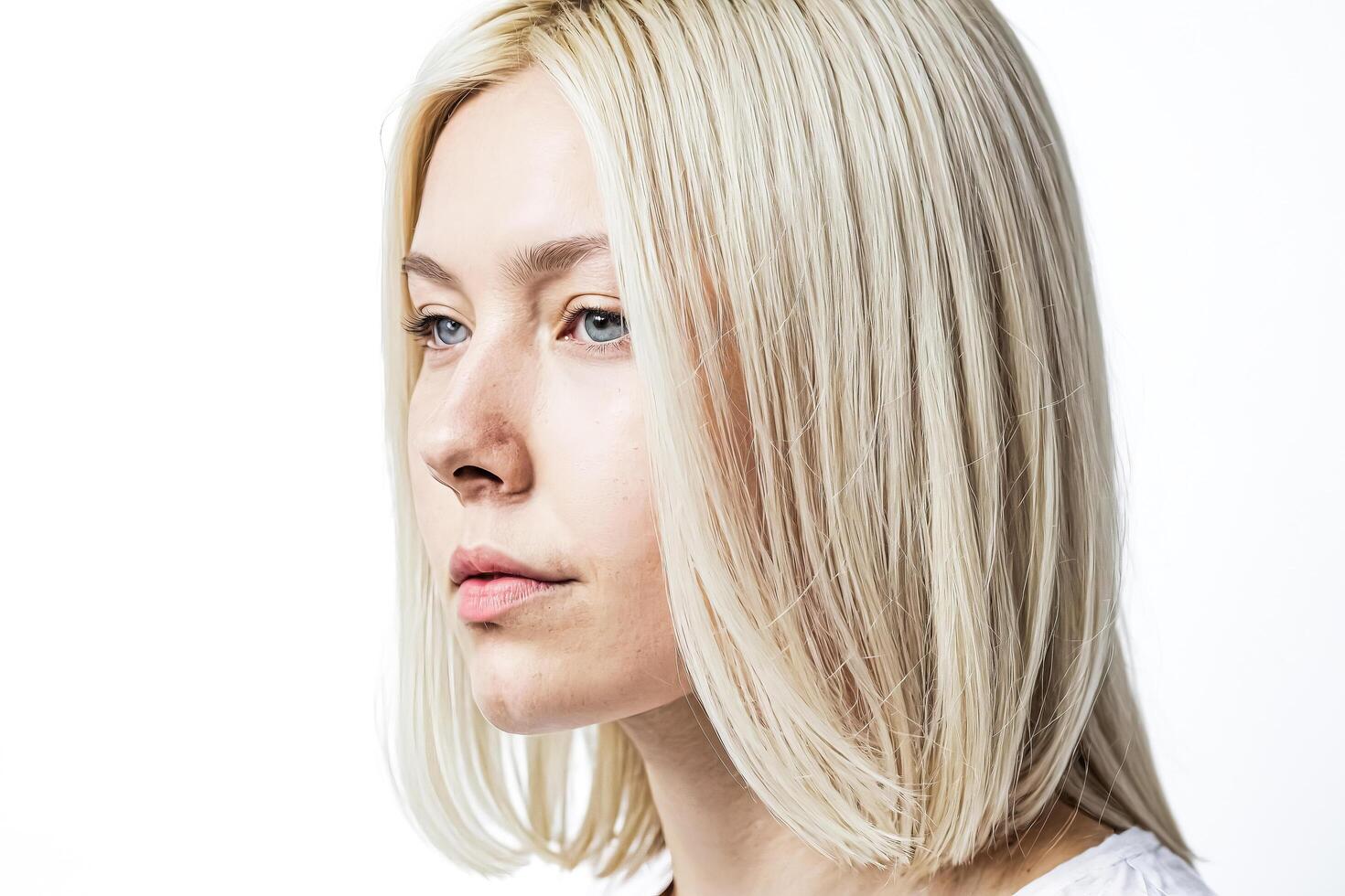 Close-up of a woman with blonde hair looking to the side photo