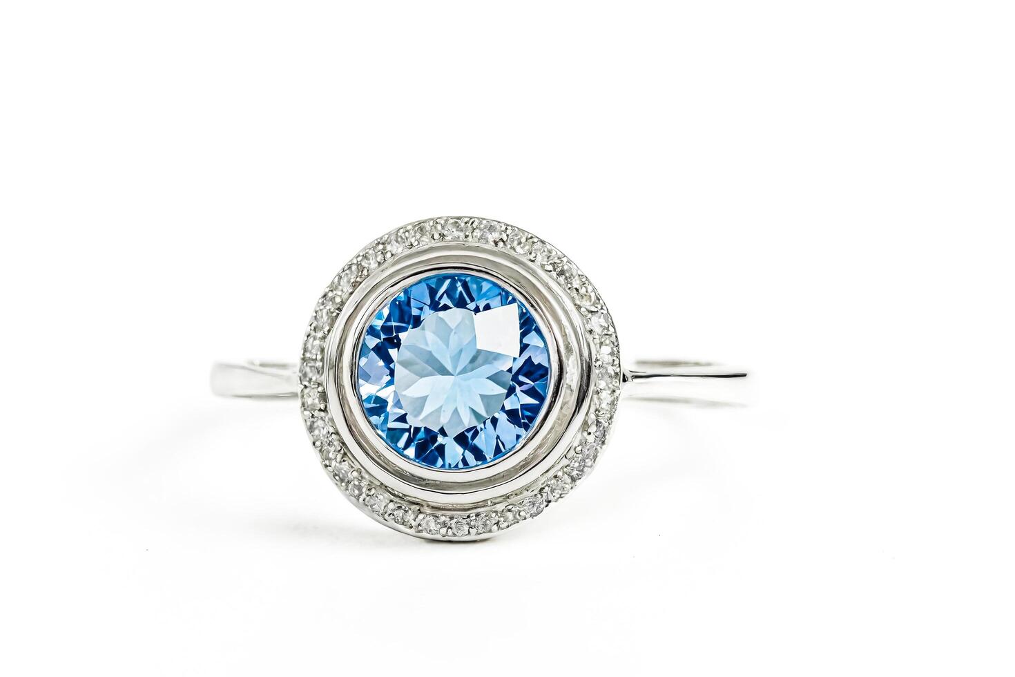 Blue Topaz Ring with Diamond Halo photo