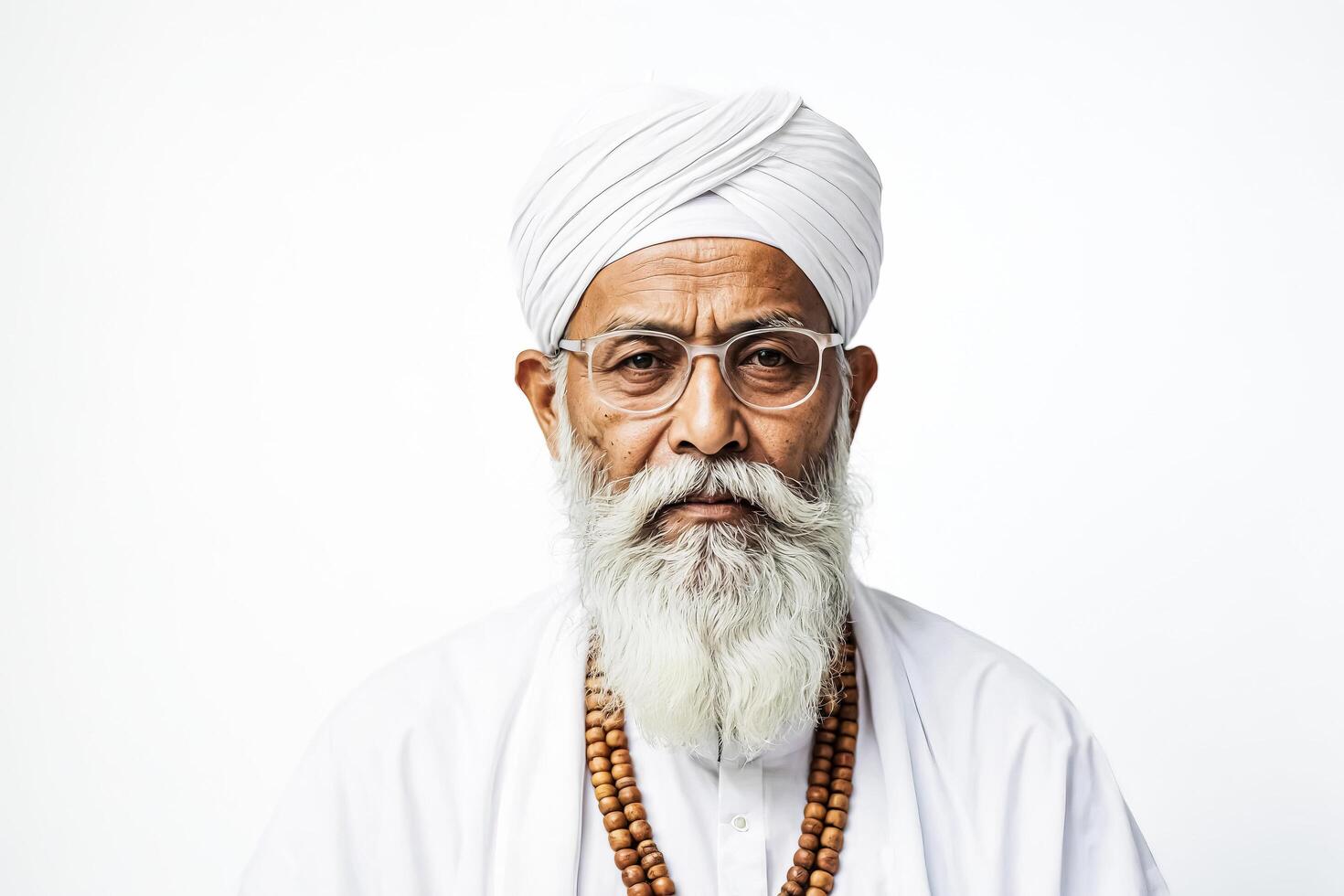 Portrait of an Older Sikh Man with a White Turban and Long Beard photo
