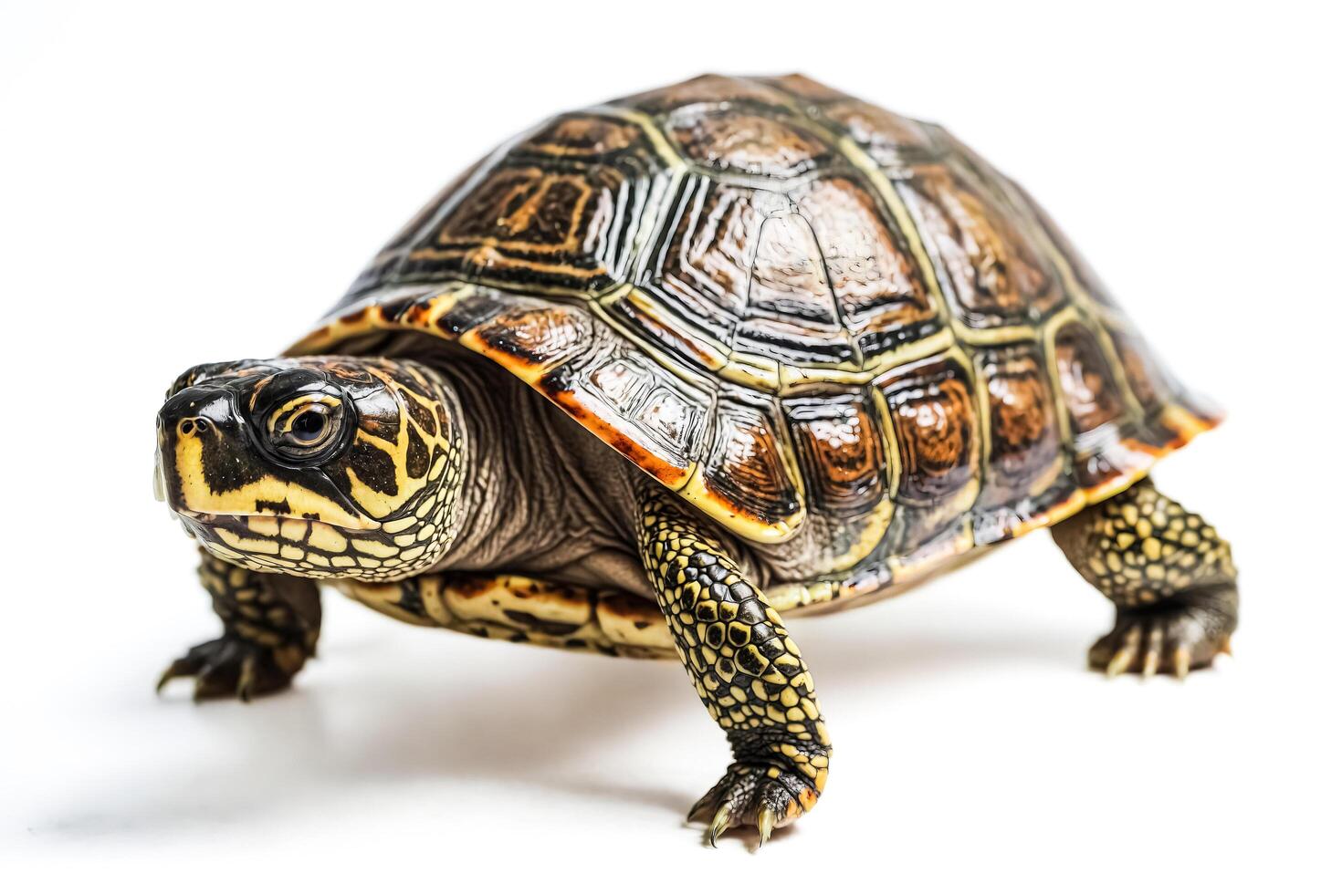 Close-up of a turtle with a white background photo