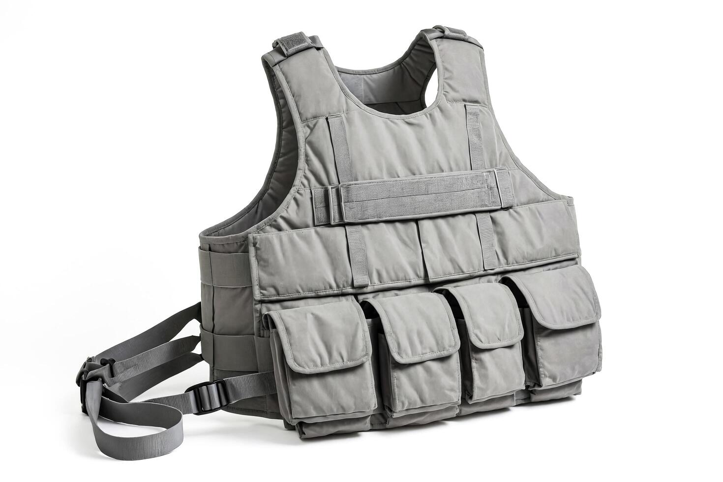 Grey Tactical Vest with Multiple Pockets Isolated on White Background photo
